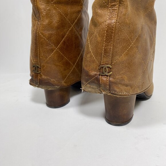 CHANEL Brown Leather Fold-Over Knee High Boots *AS IS* FINAL SALE! - Picture 12 of 16